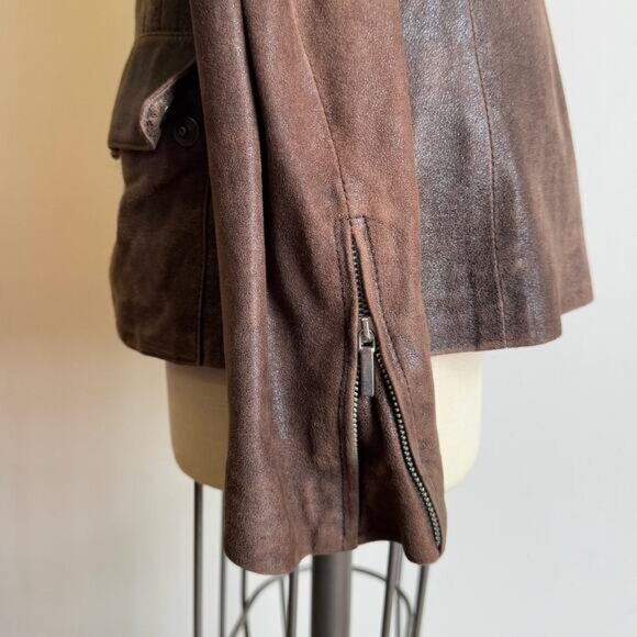 JOSEPH Brown Sueded Leather Biker Aviator Jacket - Picture 5 of 12